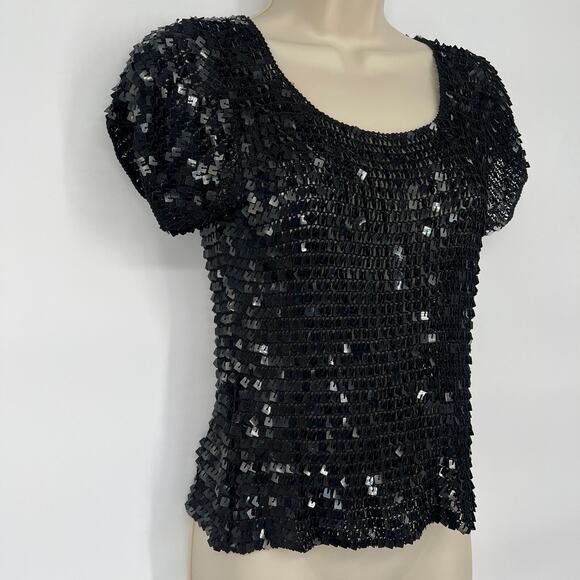 Vtg Y2K Womens Top Sequin Black Pullover Club Indie Sleaze Party Rave 90s Size S - Picture 2 of 7